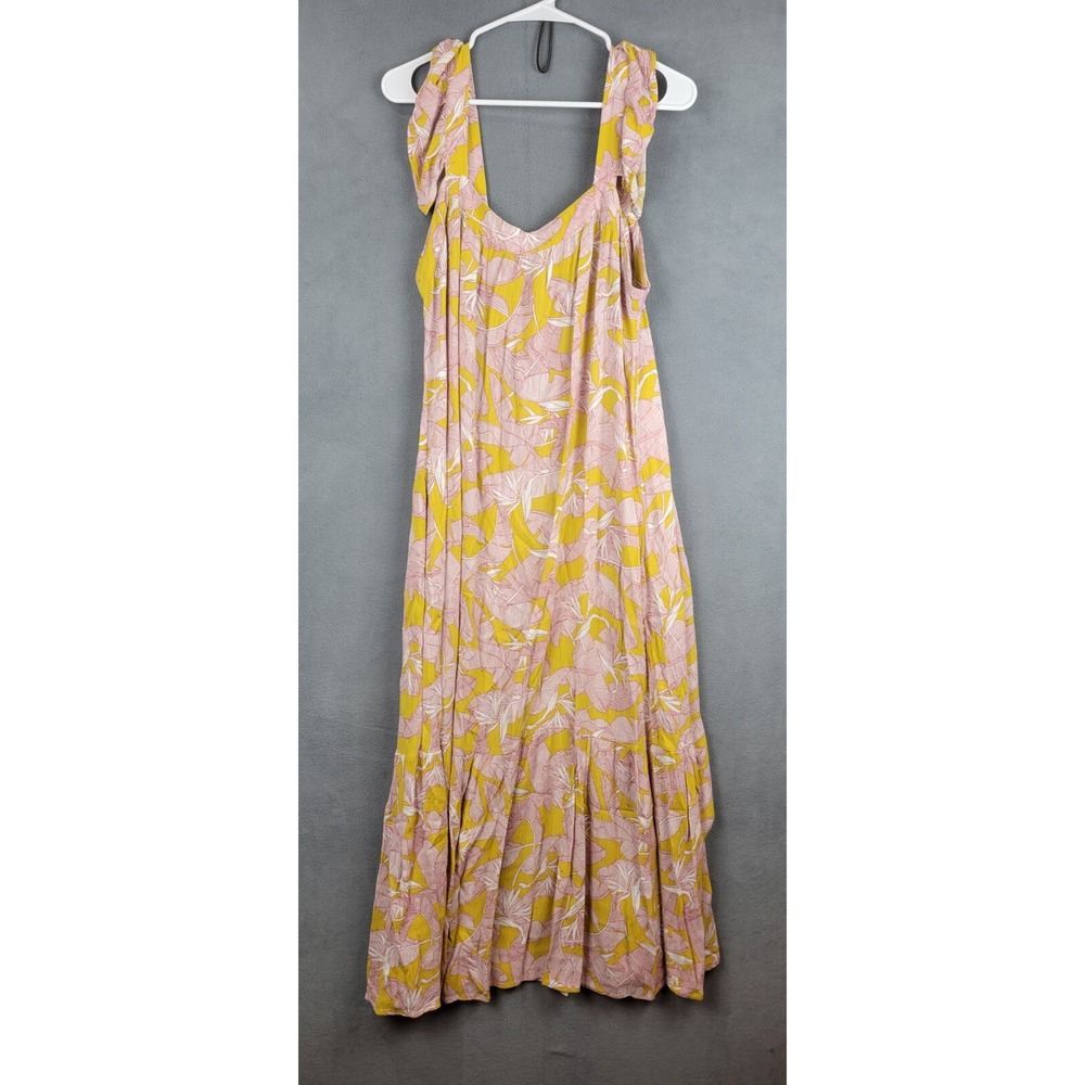Knox Rose A-Line Midi Dress Women Large Pink Yellow Boho Ruffle Short Sleeve Y2K